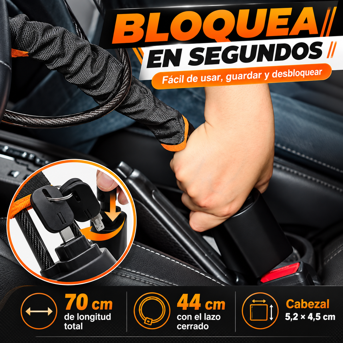 Candado de Seguridad para Volante y Cinturón Antirrobo 🔒🚗