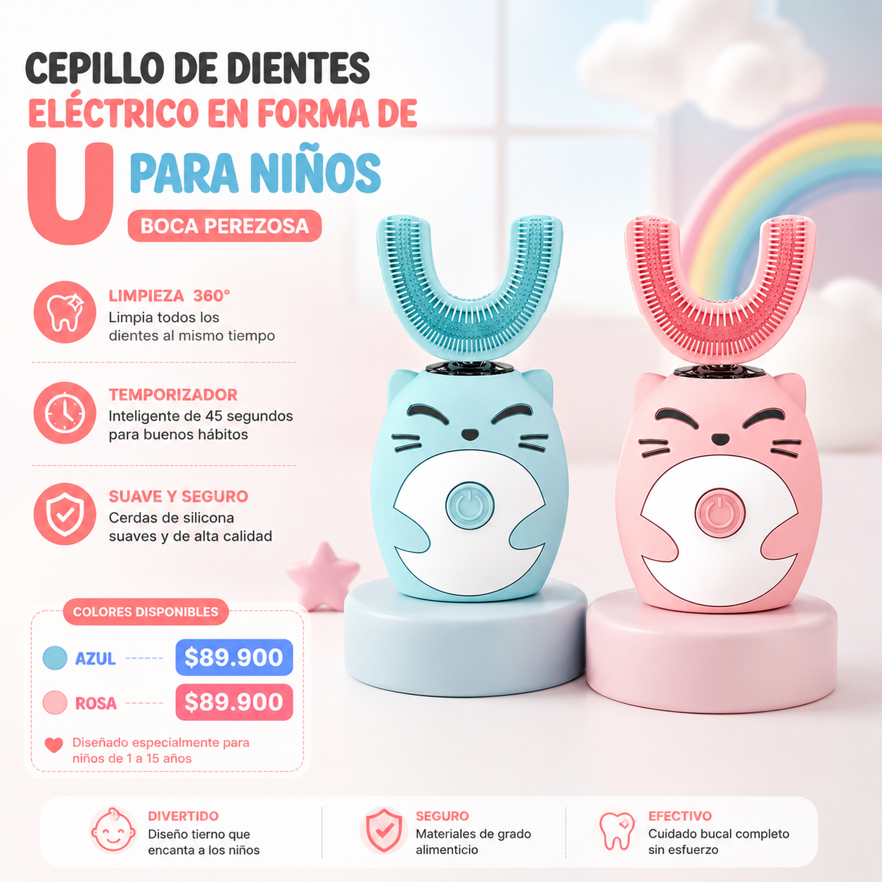 Cepillo Dental Eléctrico Infantil en U 360°🦷🪥