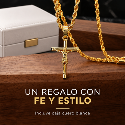 Collar Cruz 24K Gold + Caja de Cuero Blanca ✝️✨