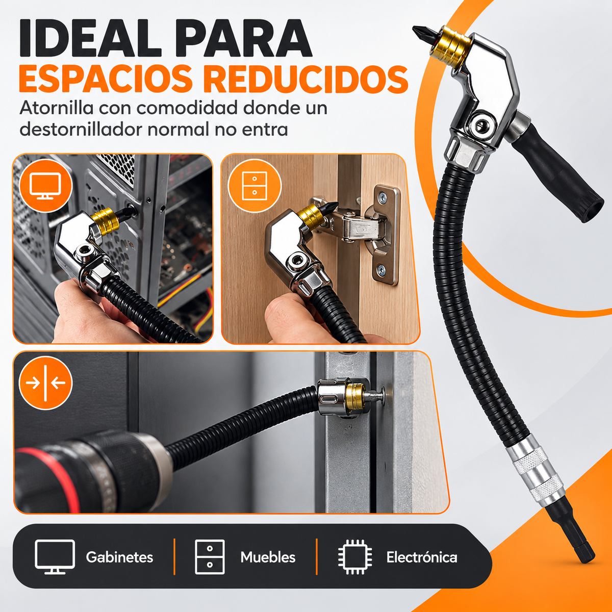 Destornillador de Esquina con Eje Flexible y Cabezal 🛠️✨