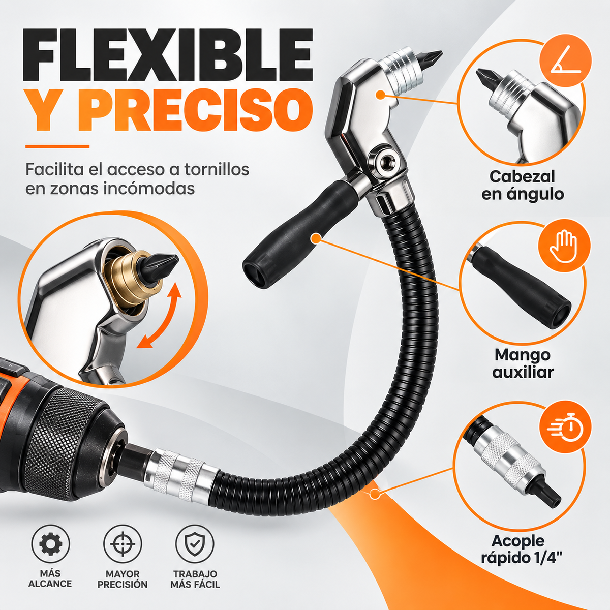 Destornillador de Esquina con Eje Flexible y Cabezal 🛠️✨