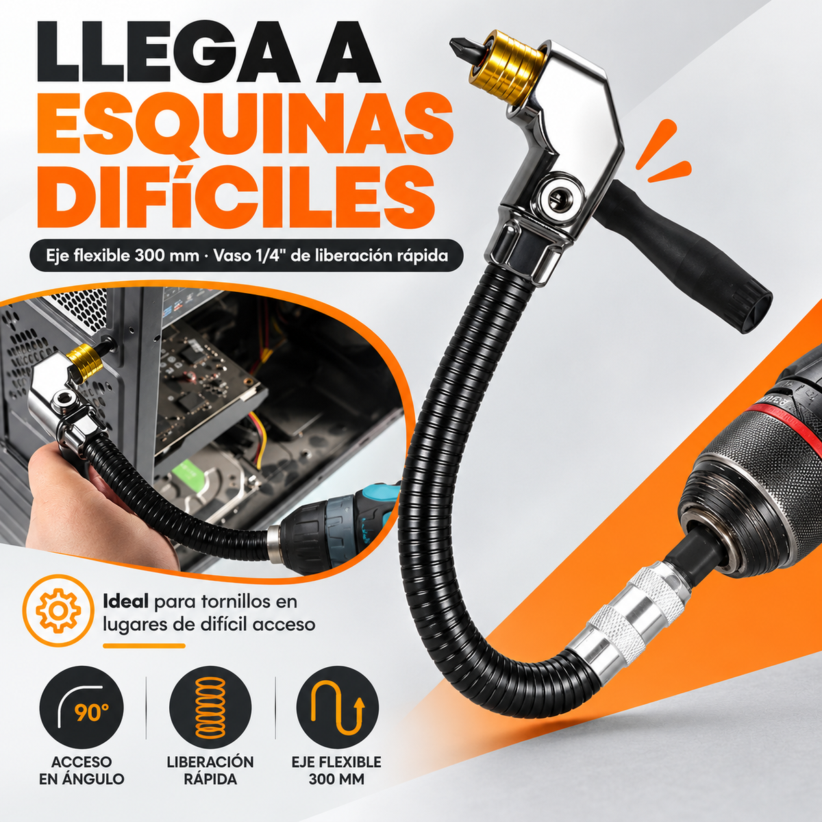 Destornillador de Esquina con Eje Flexible y Cabezal 🛠️✨