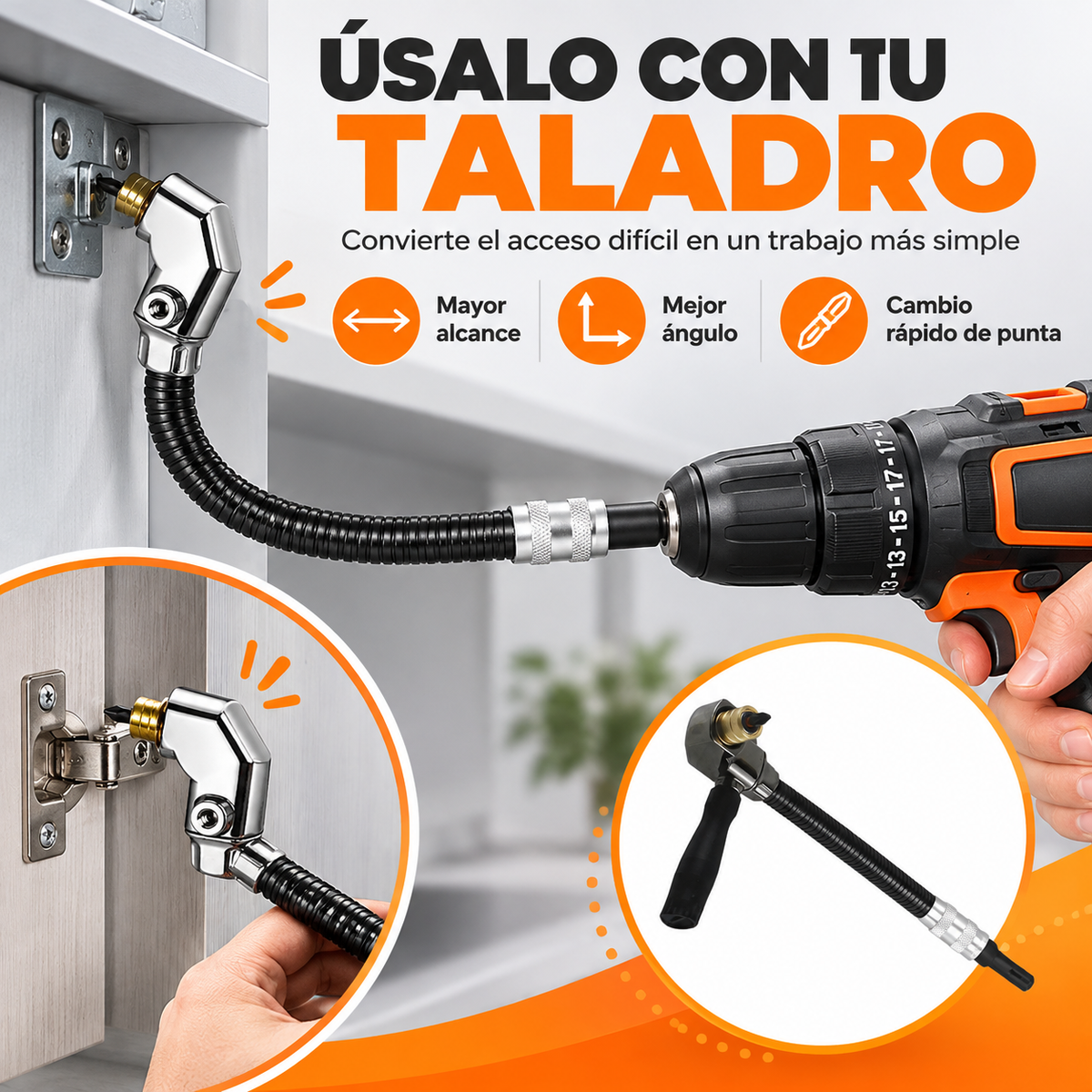 Destornillador de Esquina con Eje Flexible y Cabezal 🛠️✨