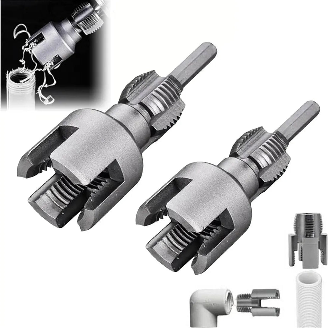 Set 2 herramientas de roscado de tubería interna y externa para taladro 1/2" y 3/4"