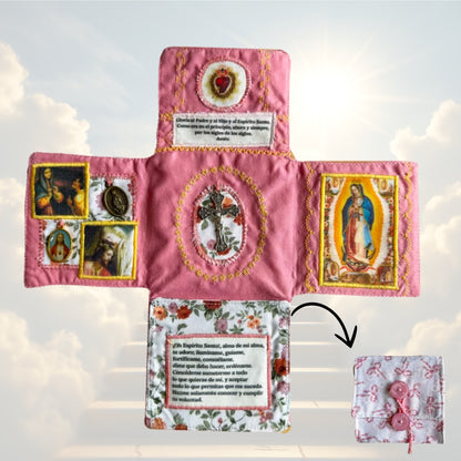 Devocionario de Bolsillo Jesús y La Virgen con Cruz de plata (hecho a mano)