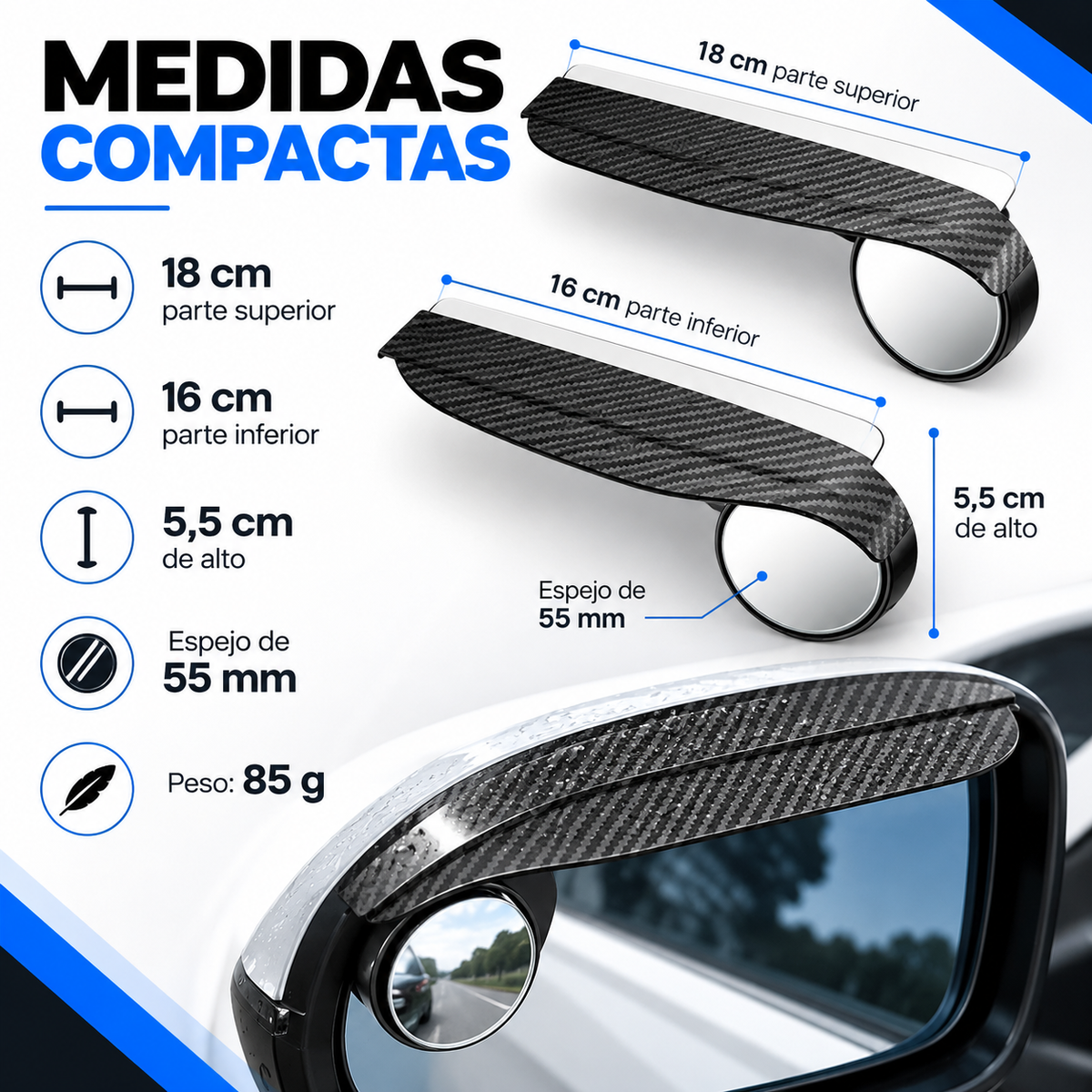 Espejo auxiliar de marcha atrás con clip🚗🌧️👀
