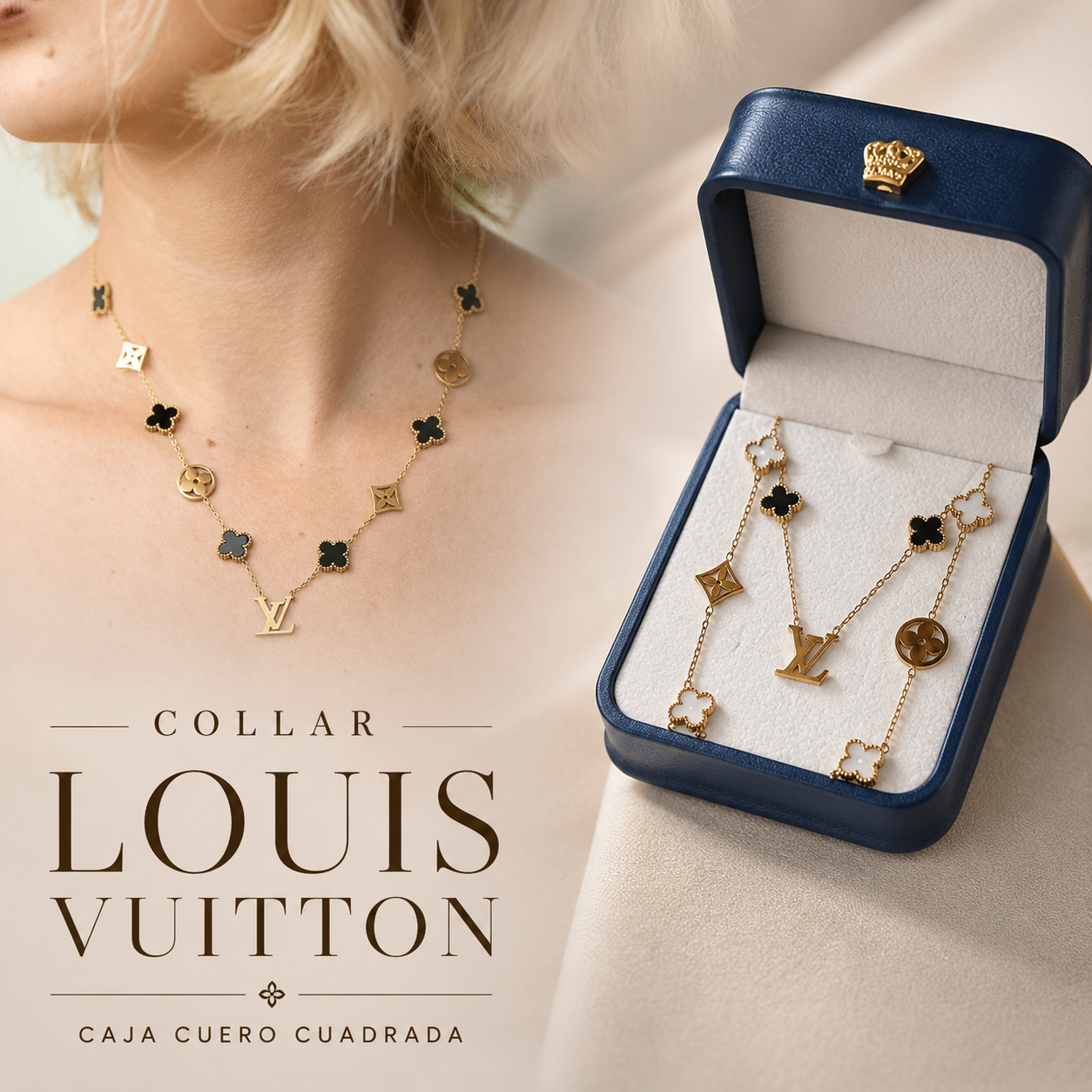 Collar Elegancia Luxury📿💎 con Estuche de Cuero Cuadrado