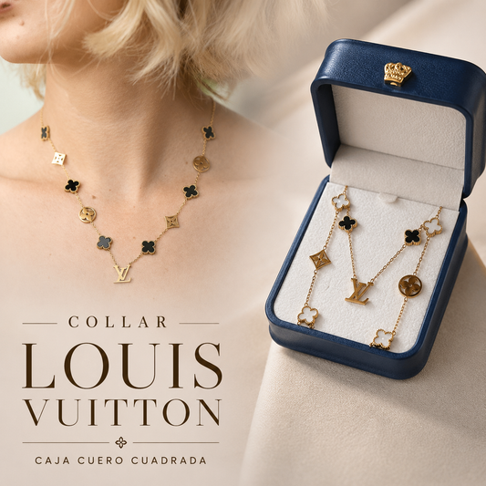 Collar Elegancia Luxury📿💎 con Estuche de Cuero Cuadrado