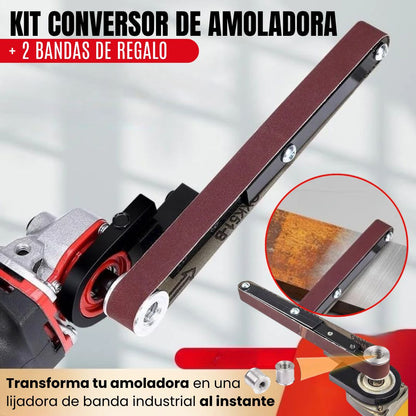 KIT CONVERSOR DE AMOLADORA + 2 BANDAS: LISTO PARA TRABAJAR🪚