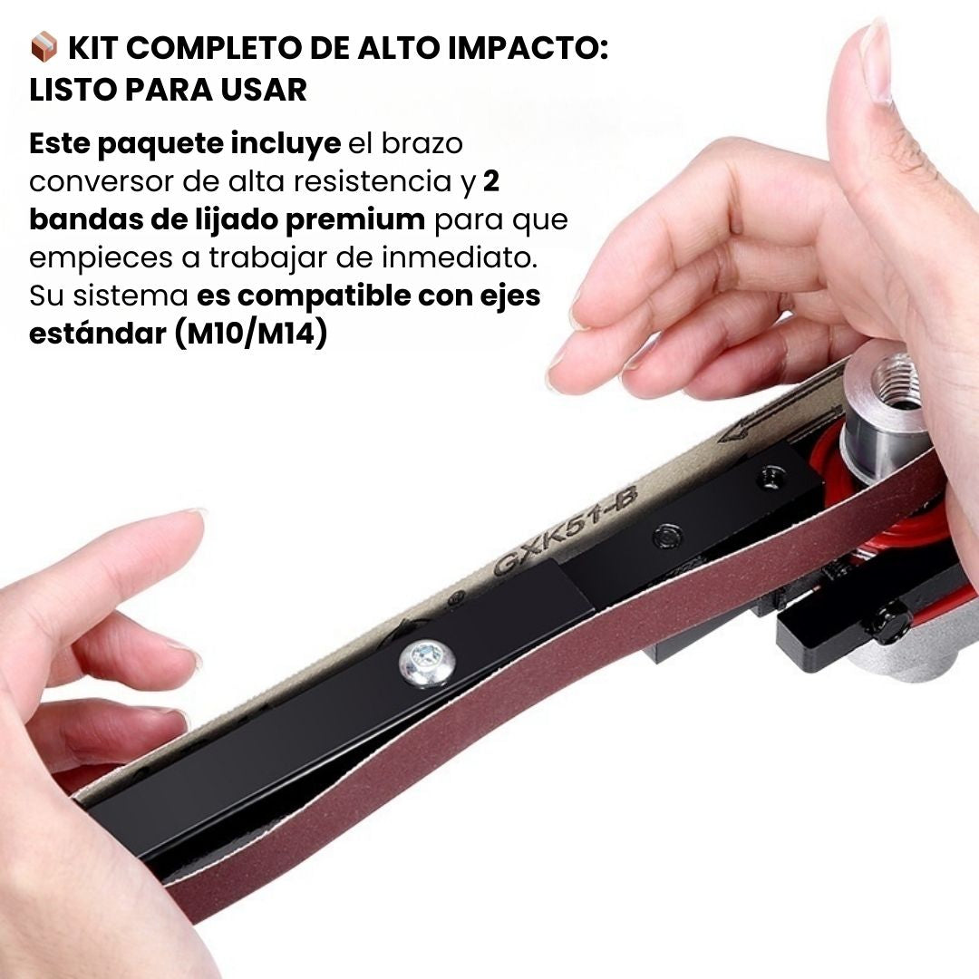 KIT CONVERSOR DE AMOLADORA + 2 BANDAS: LISTO PARA TRABAJAR🪚