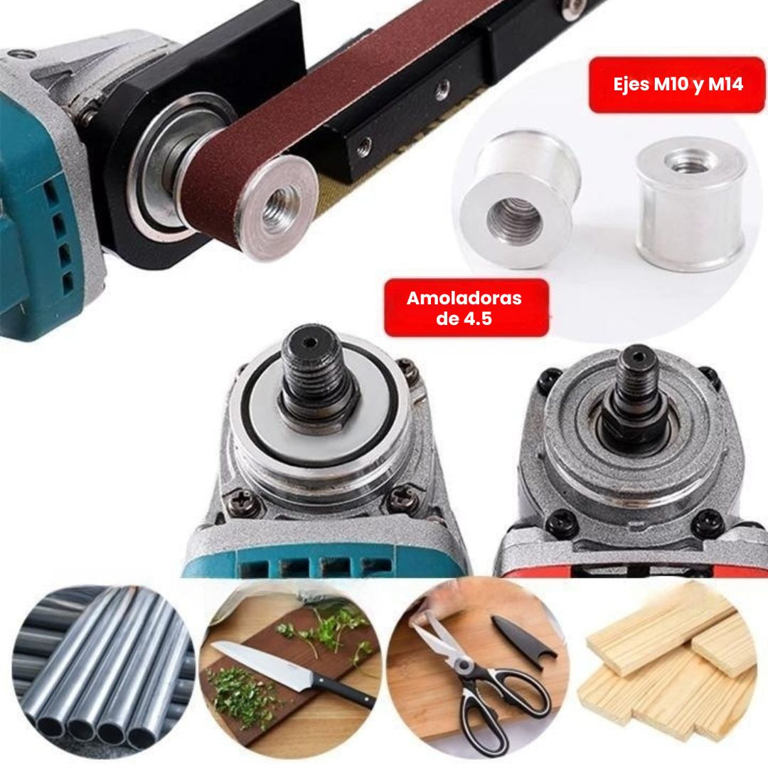 KIT CONVERSOR DE AMOLADORA + 2 BANDAS: LISTO PARA TRABAJAR🪚