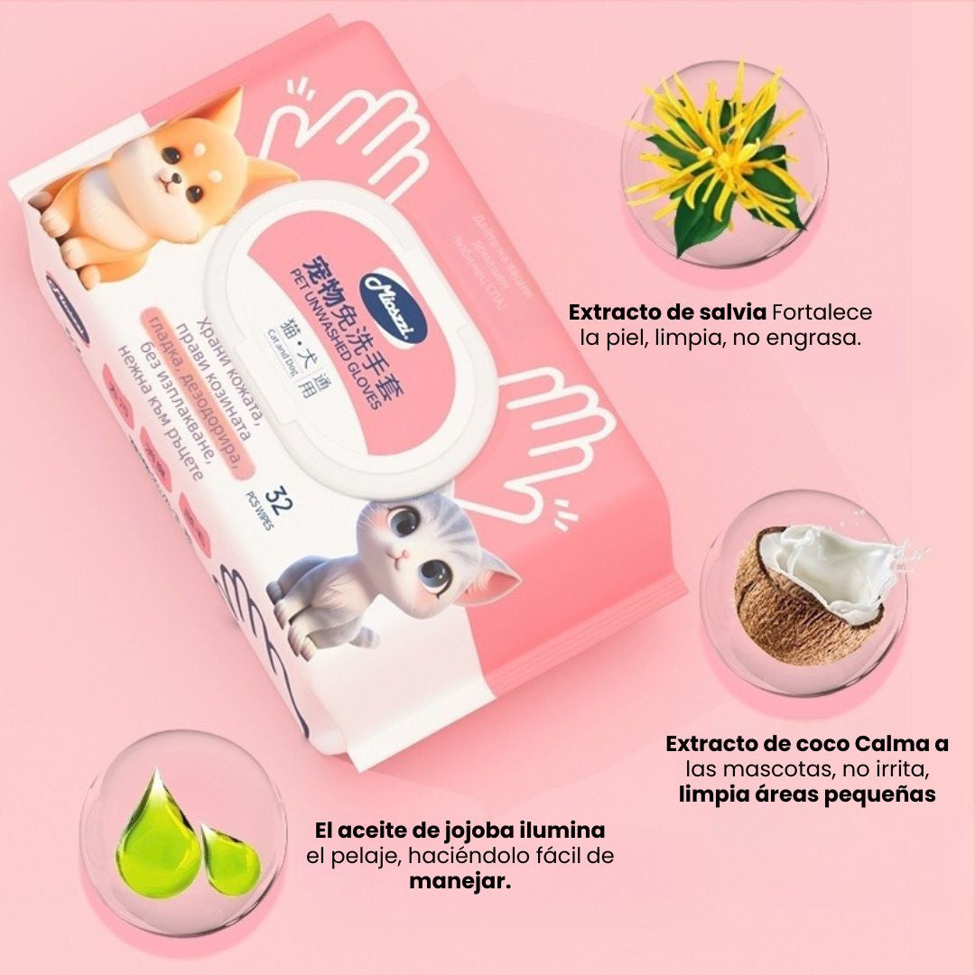 SilverPet™ Spa: GUANTES DE LIMPIEZA CON IONES DE PLATA (32 UNIDADES)🐶🐱