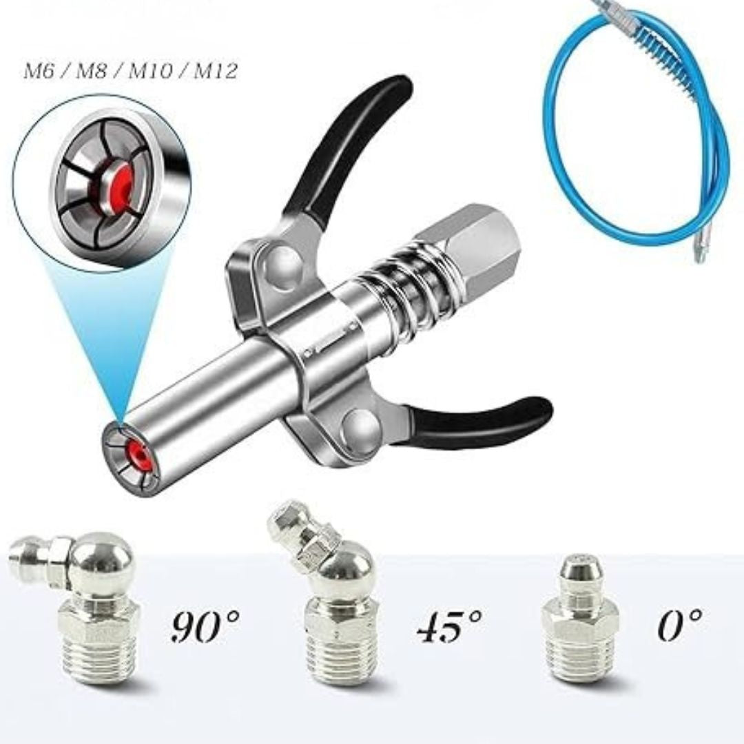 KIT PISTOLA ENGRASADORA PRO: PISTOLA + MANGUERA + 3 BOQUILLAS⭐