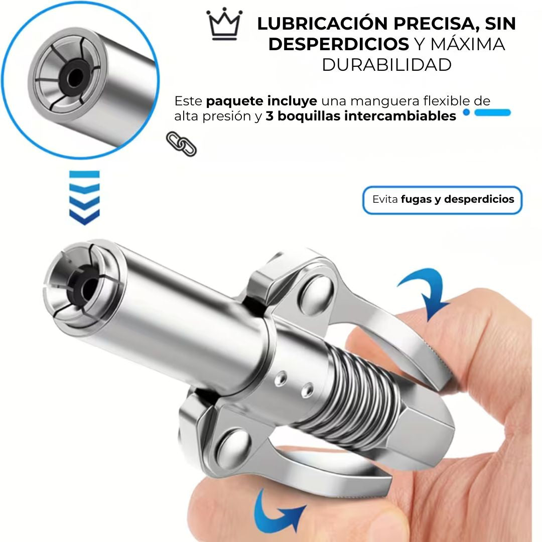 KIT PISTOLA ENGRASADORA PRO: PISTOLA + MANGUERA + 3 BOQUILLAS⭐