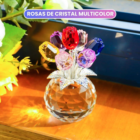 ROSAS DE CRISTAL MULTICOLOR: Elegancia eterna con destellos prismáticos y base de lujo🌹💐