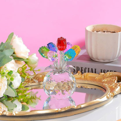 ROSAS DE CRISTAL MULTICOLOR: Elegancia eterna con destellos prismáticos y base de lujo🌹💐