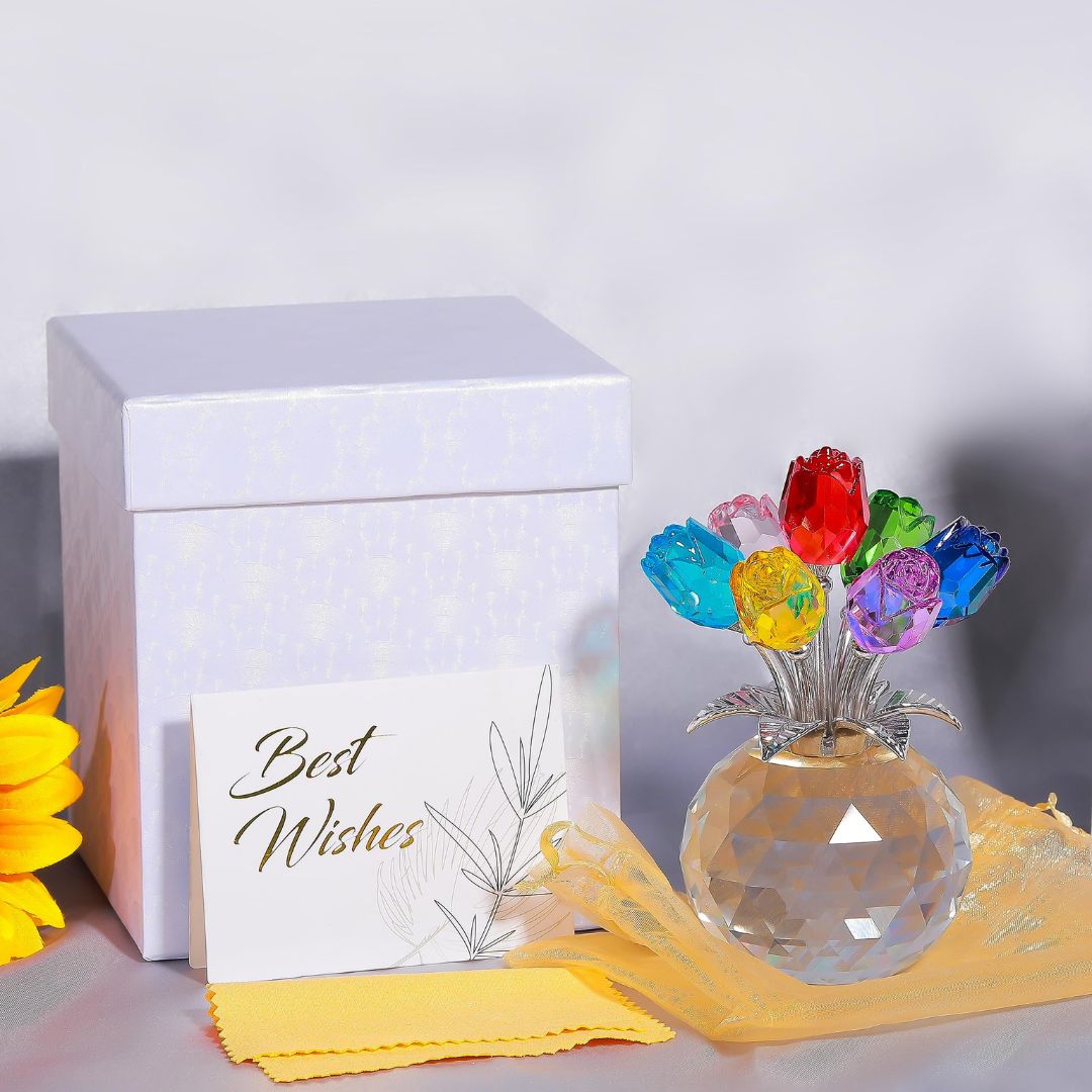ROSAS DE CRISTAL MULTICOLOR: Elegancia eterna con destellos prismáticos y base de lujo🌹💐