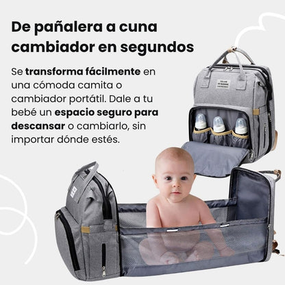 👶🏻👩🏻‍🍼MOCHILA DE MATERNIDAD 3 EN 1: Cuna plegable, cambiador y organizador térmico