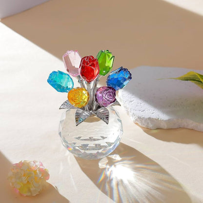ROSAS DE CRISTAL MULTICOLOR: Elegancia eterna con destellos prismáticos y base de lujo🌹💐