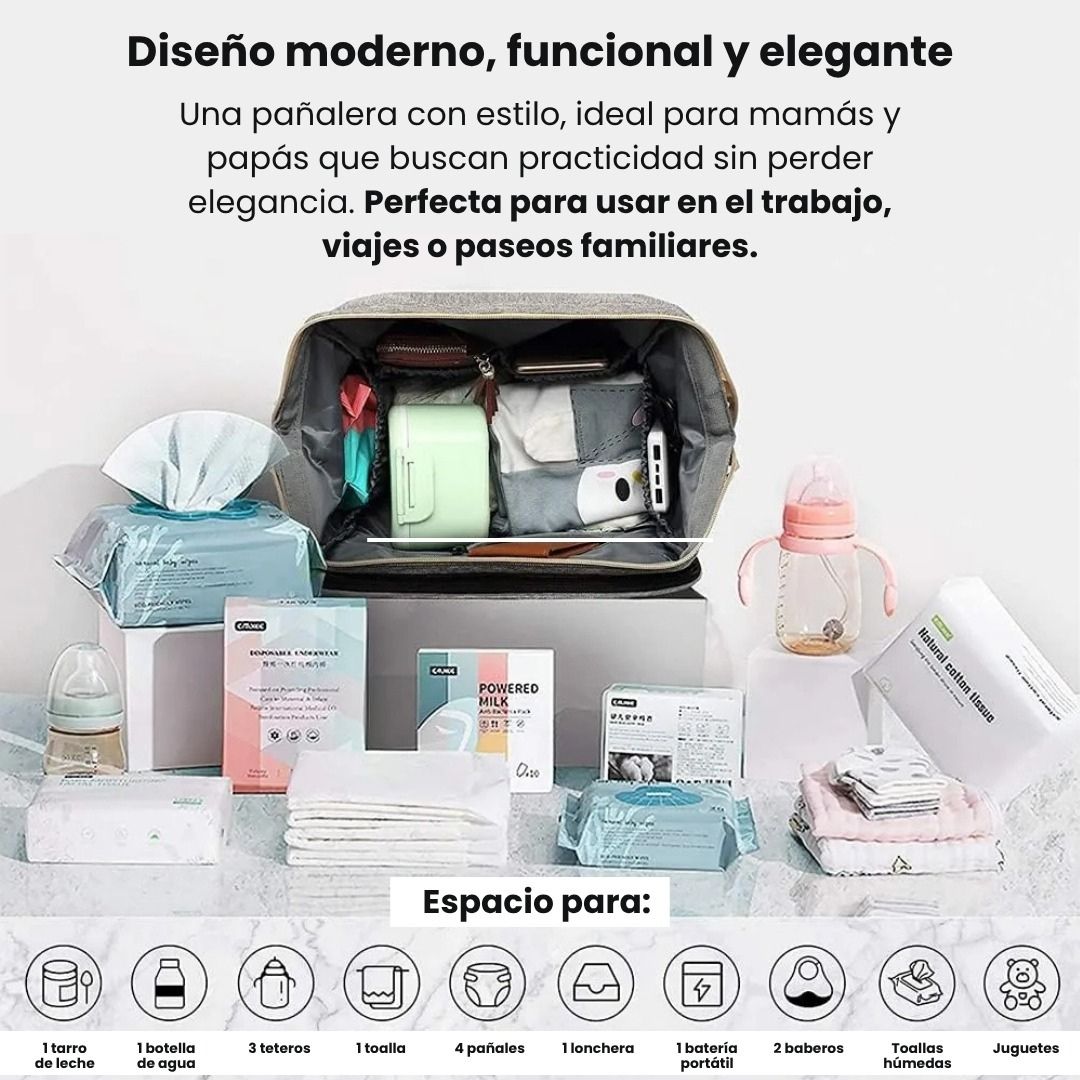👶🏻👩🏻‍🍼MOCHILA DE MATERNIDAD 3 EN 1: Cuna plegable, cambiador y organizador térmico