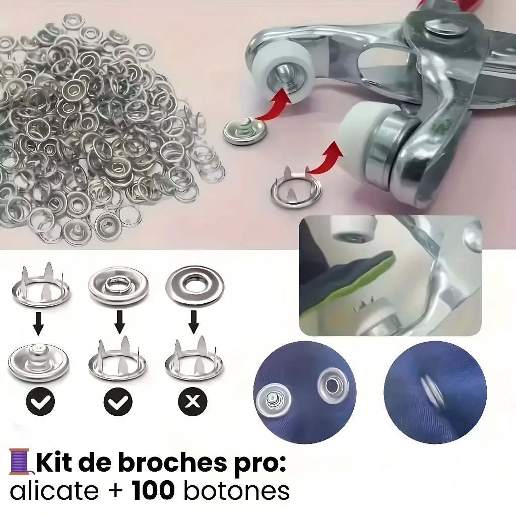 🧵 Kit de broches pro: alicate + 100 botones