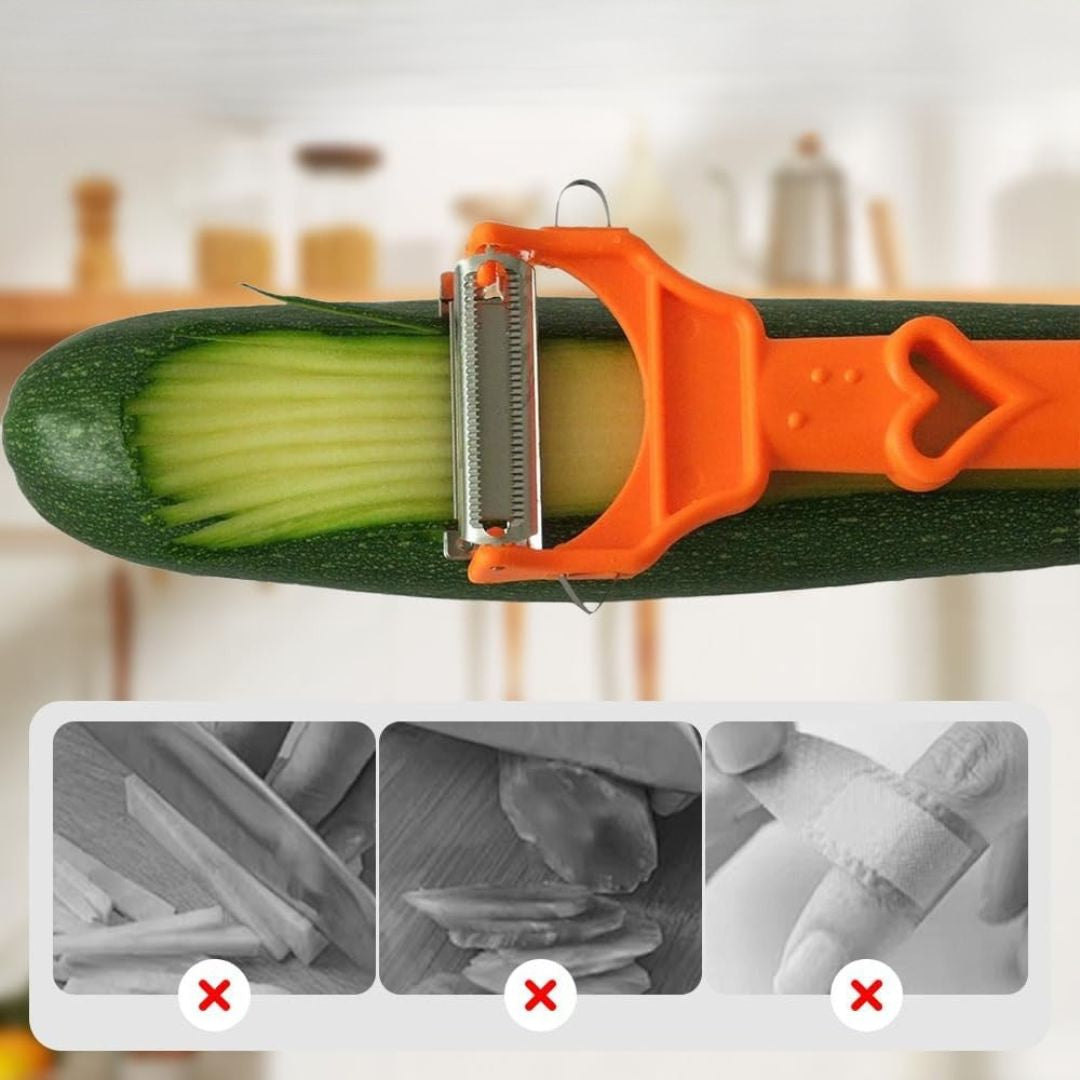 PELADOR 3 EN 1 MULTIFUNCIONAL: Cuchillas de acero inoxidable y diseño ergonómico🥕🥔