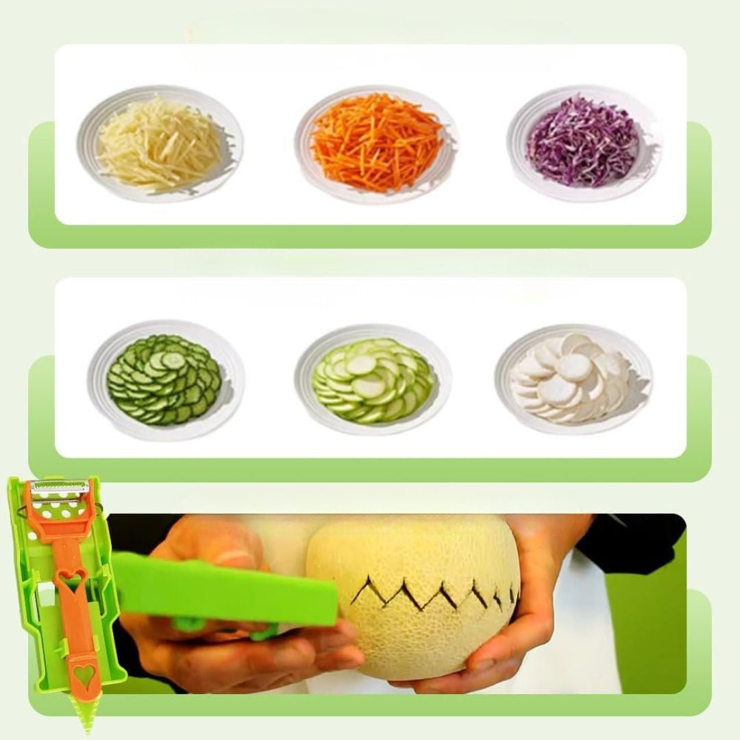 PELADOR 3 EN 1 MULTIFUNCIONAL: Cuchillas de acero inoxidable y diseño ergonómico🥕🥔