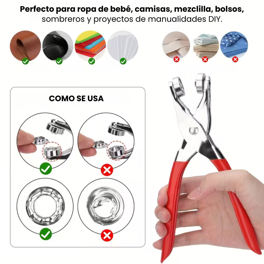 🧵 Kit de broches pro: alicate + 100 botones