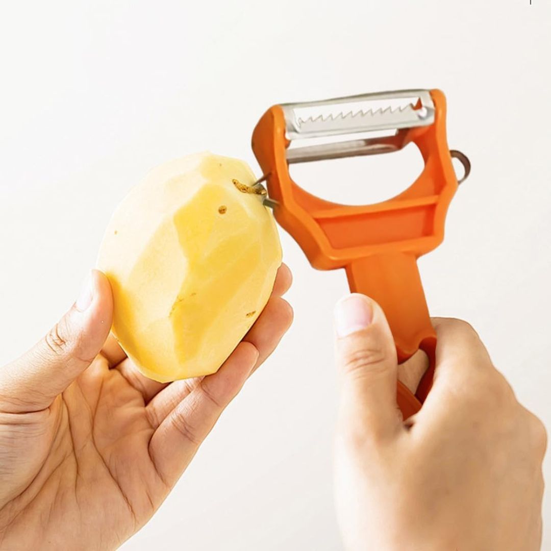 PELADOR 3 EN 1 MULTIFUNCIONAL: Cuchillas de acero inoxidable y diseño ergonómico🥕🥔
