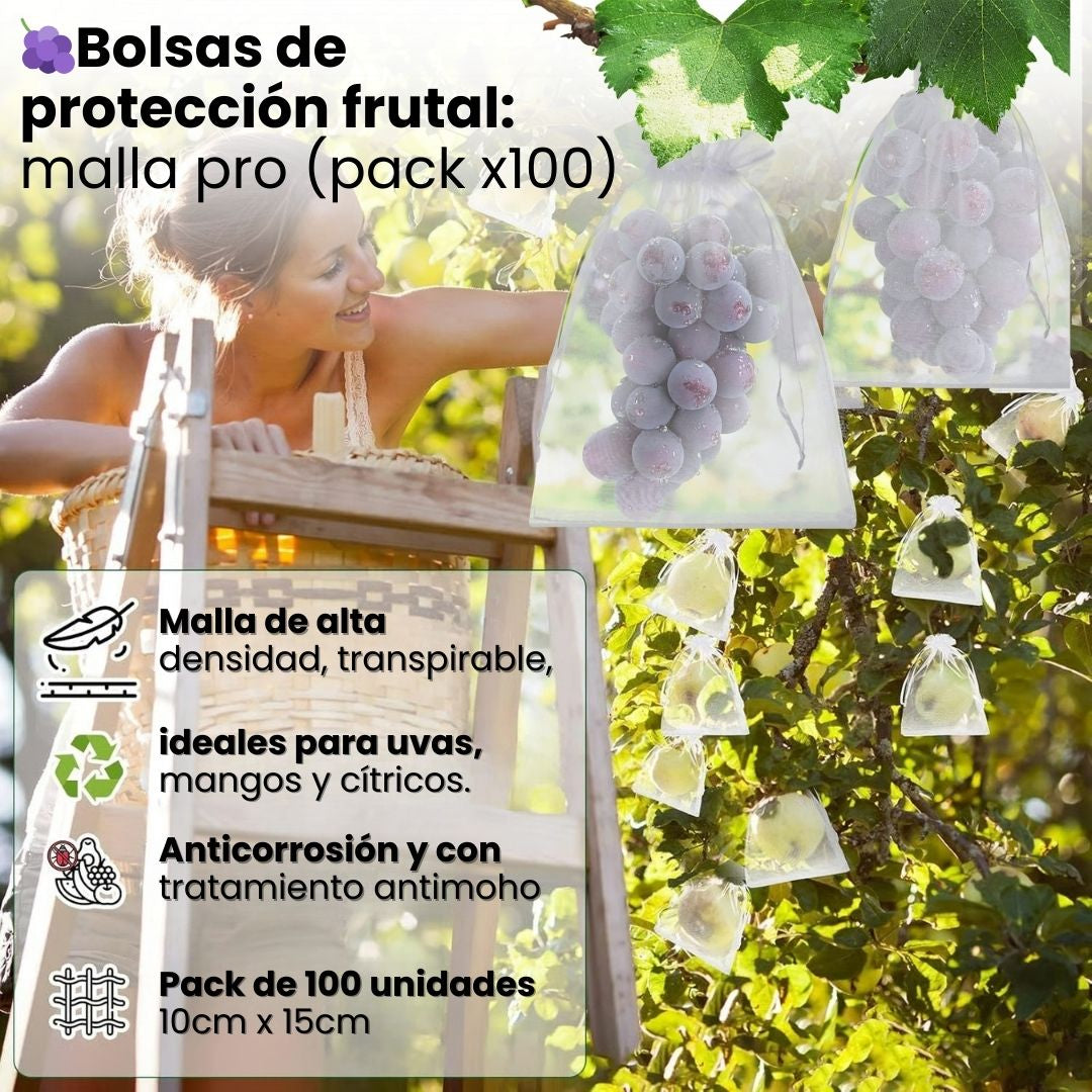 🍇 Bolsas de protección frutal: malla pro (pack x100)