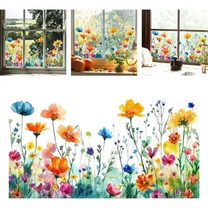 🌸 Pegatina ventana con flores: jardín de cristal