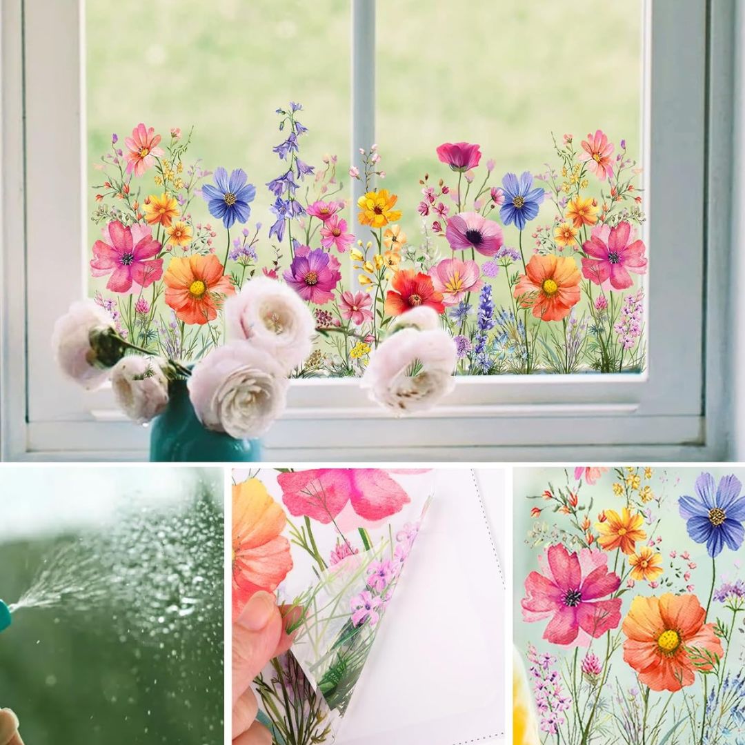 🌸 Pegatina ventana con flores: jardín de cristal