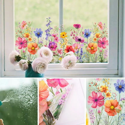 🌸 Pegatina ventana con flores: jardín de cristal
