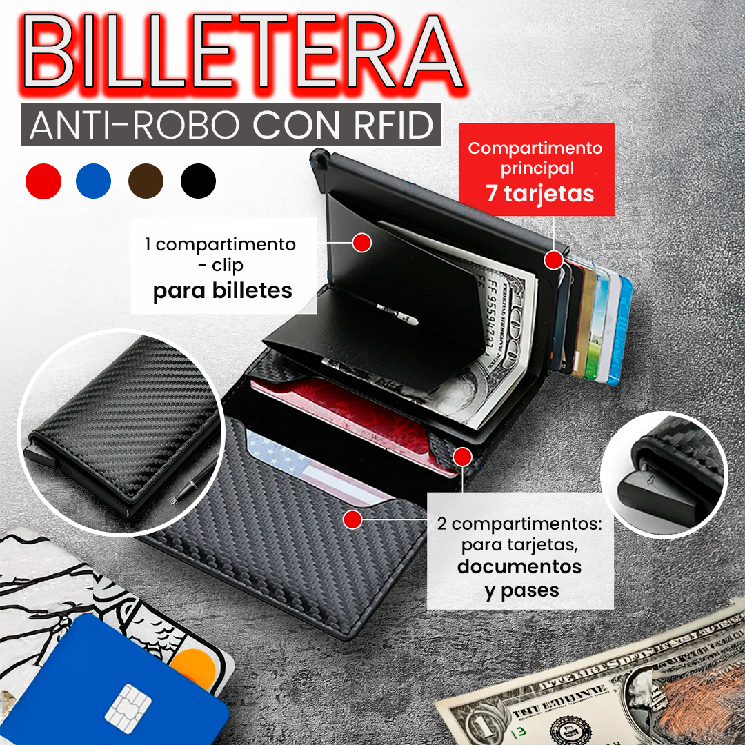 BILLETERA CON BLOQUEO RFID: Diseño minimalista en color negro y tarjero de seguridad💸