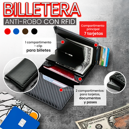 BILLETERA CON BLOQUEO RFID: Diseño minimalista en color negro y tarjero de seguridad💸