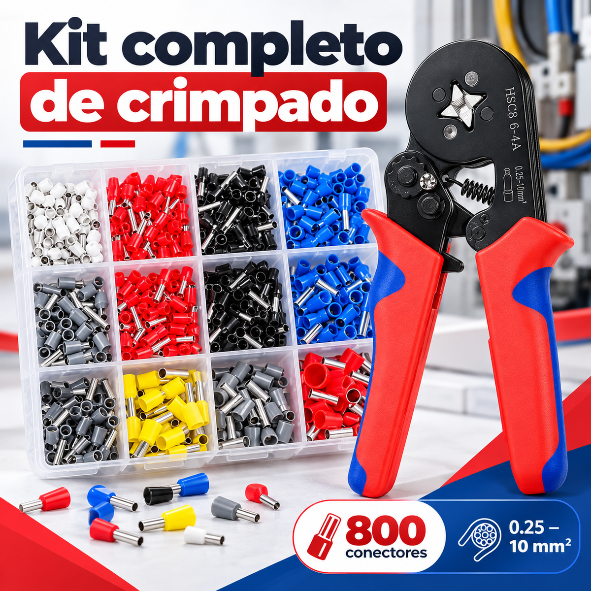 ⚡Alicate Ponchador HSC8 6-4A + 800 Terminales 🛠️🔌