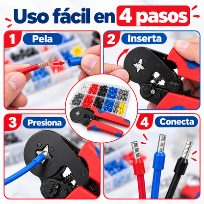 ⚡Alicate Ponchador HSC8 6-4A + 800 Terminales 🛠️🔌