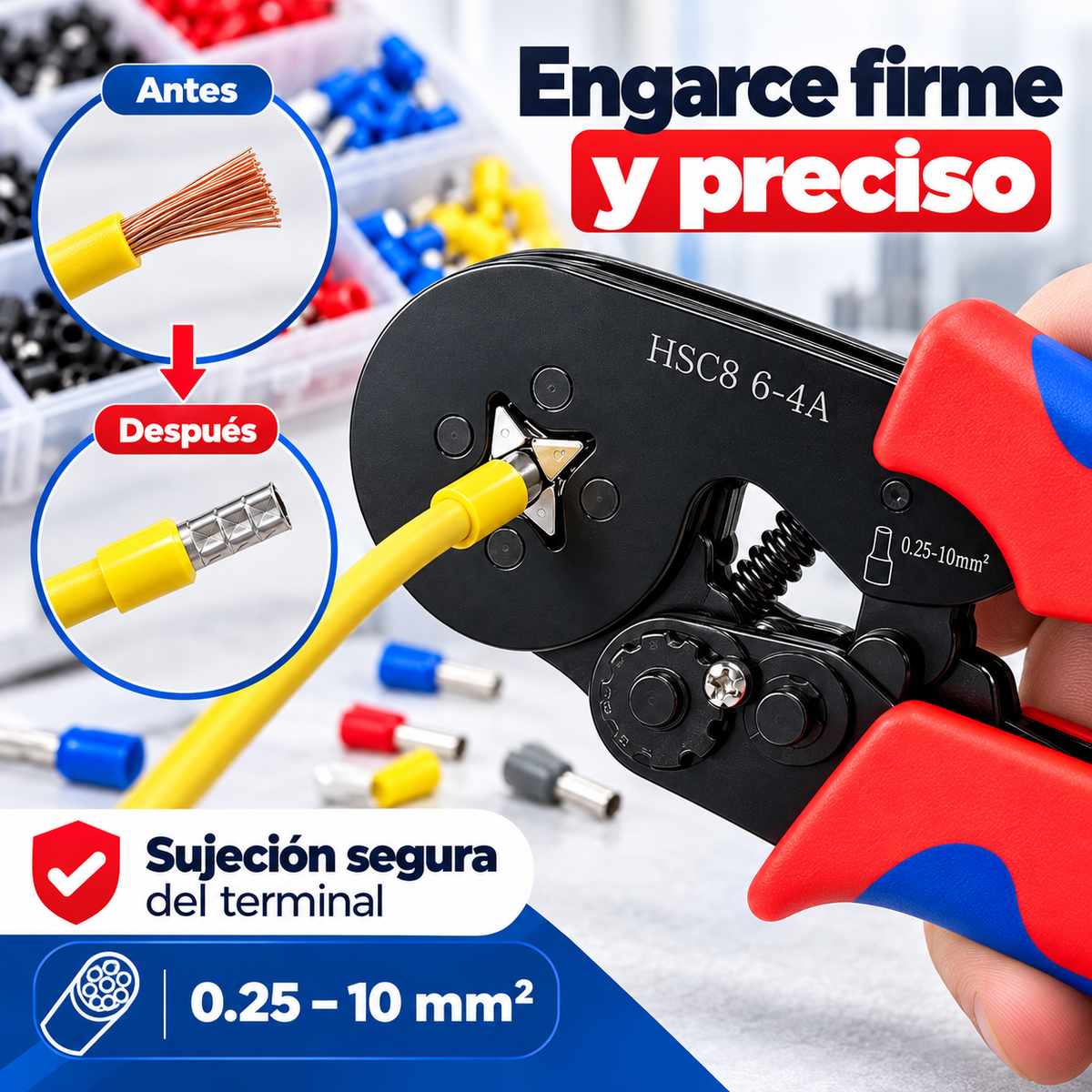 ⚡Alicate Ponchador HSC8 6-4A + 800 Terminales 🛠️🔌