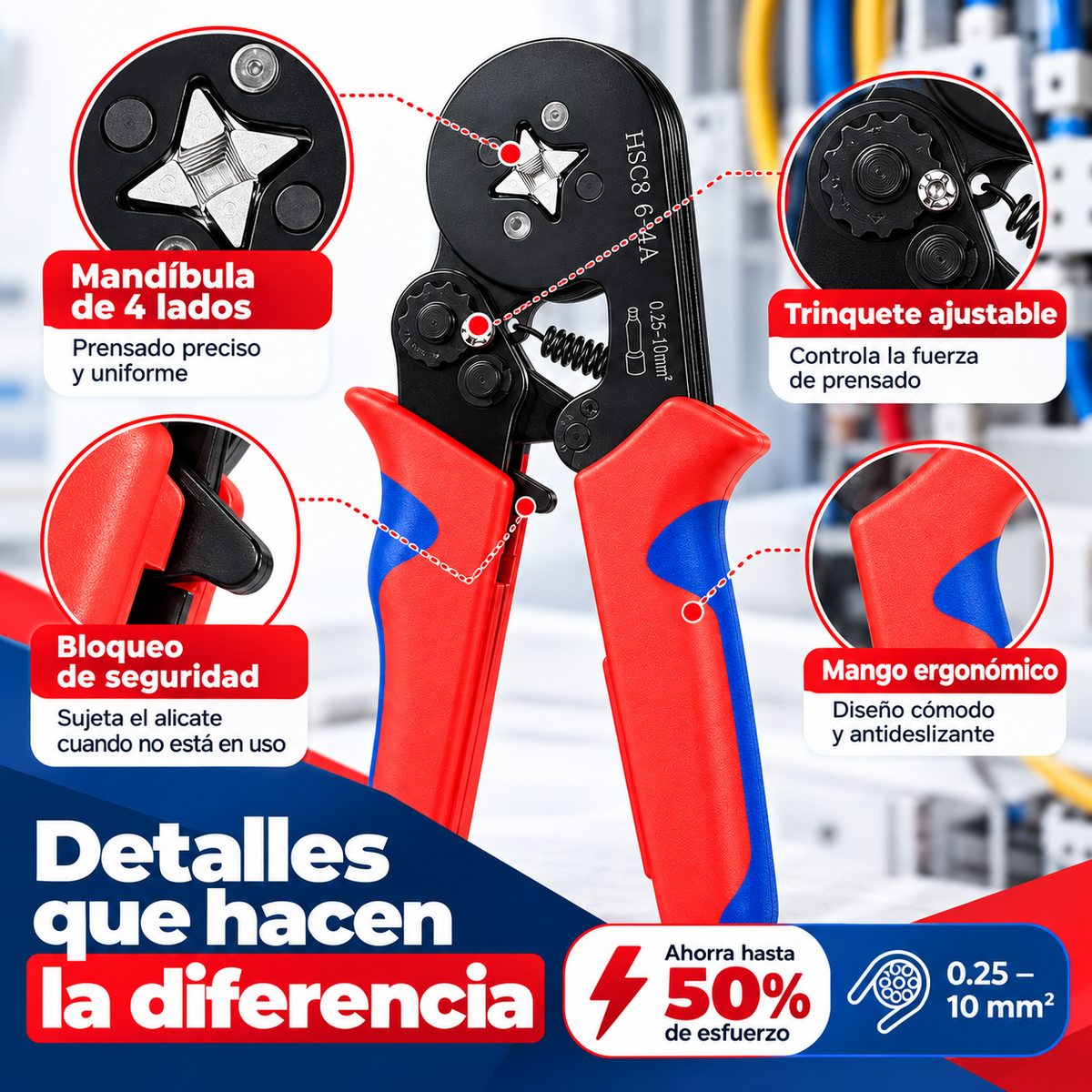 ⚡Alicate Ponchador HSC8 6-4A + 800 Terminales 🛠️🔌