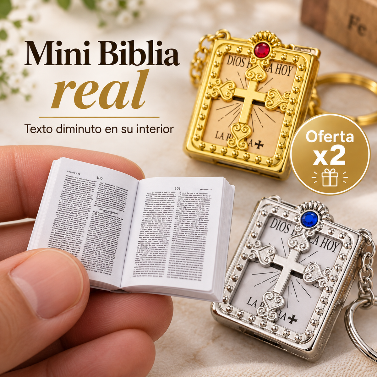 Set x2 Llaveros Bíblicos con Mini Libro Real✝️⛪