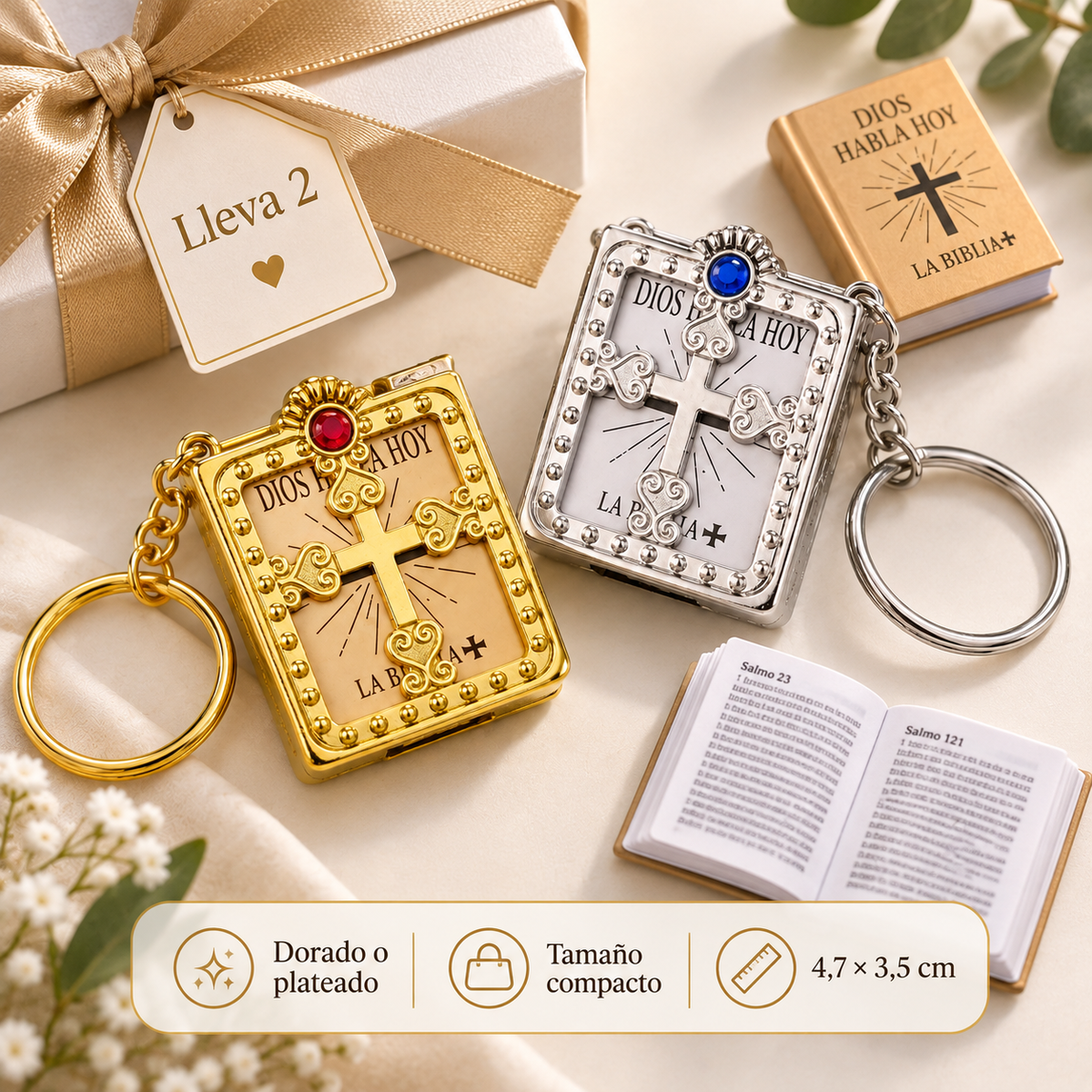 Set x2 Llaveros Bíblicos con Mini Libro Real✝️⛪