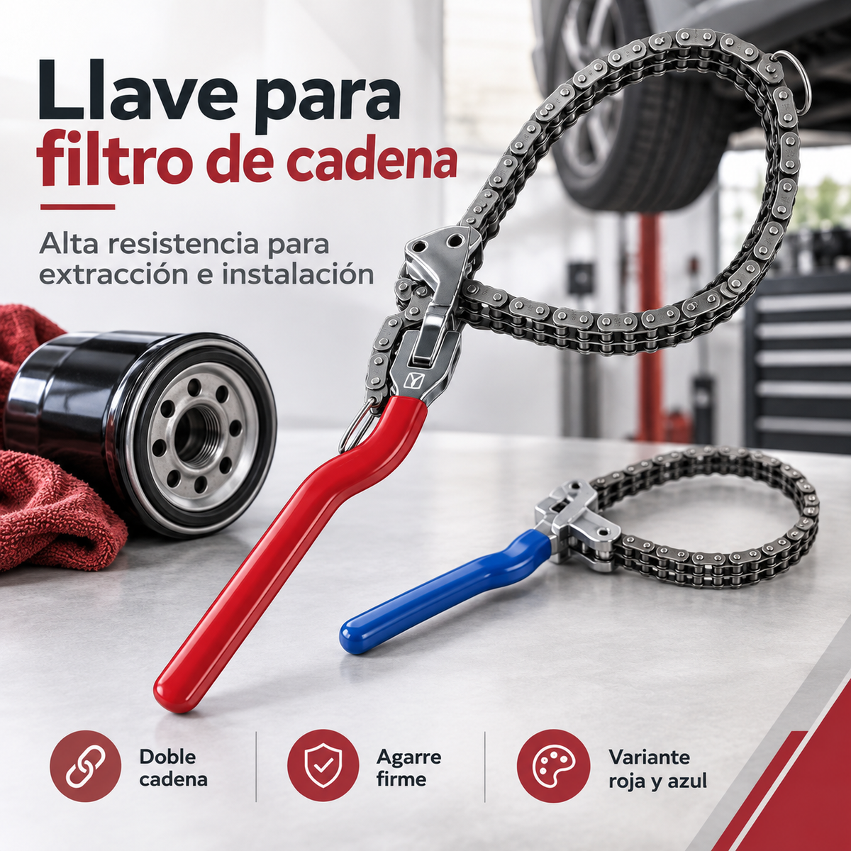 Llave de Cadena Doble para Filtros de Aceite🔧
