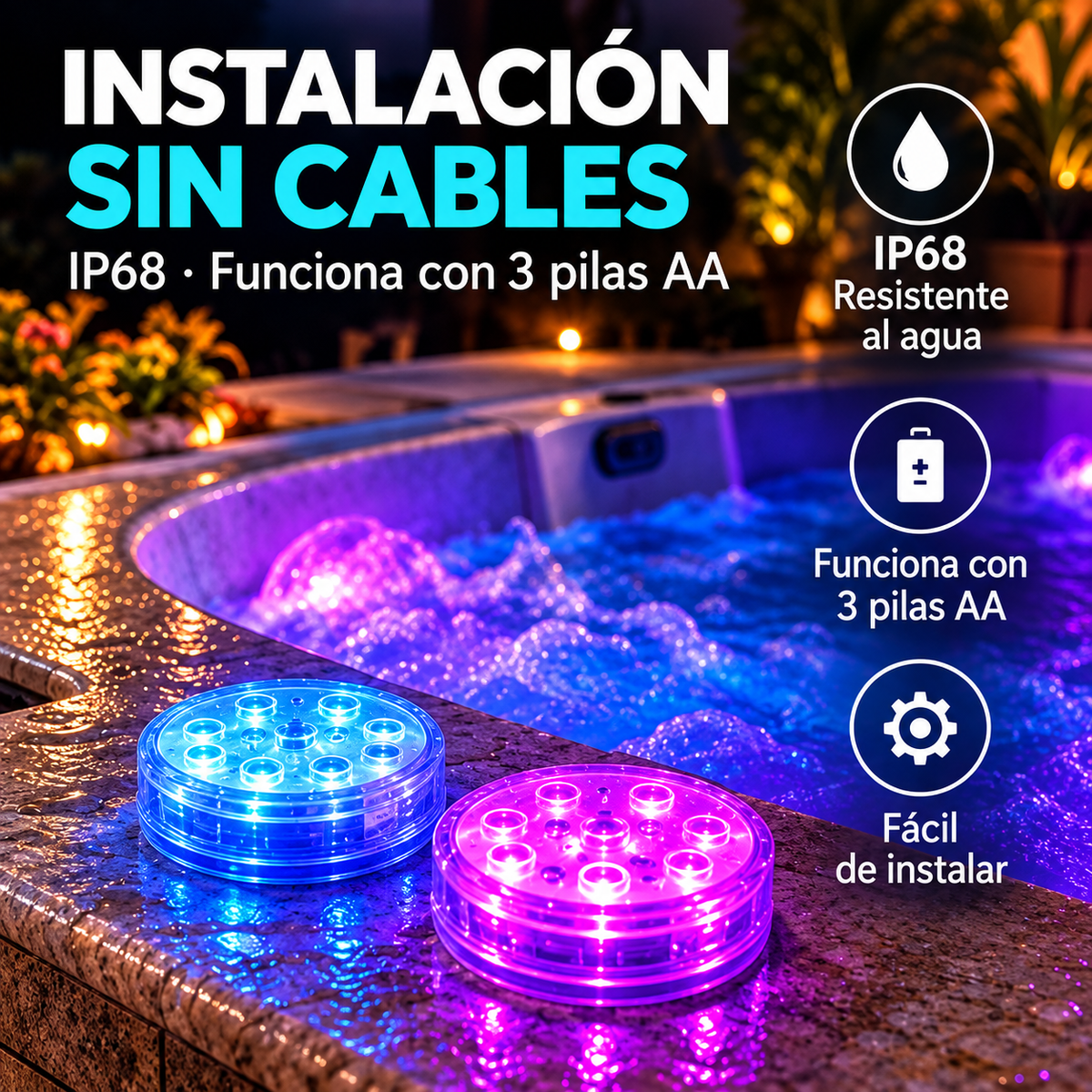Luz LED RGB Sumergibles para Piscina y Jacuzzi (Pack ×2 Unidades) 🌊💡✨