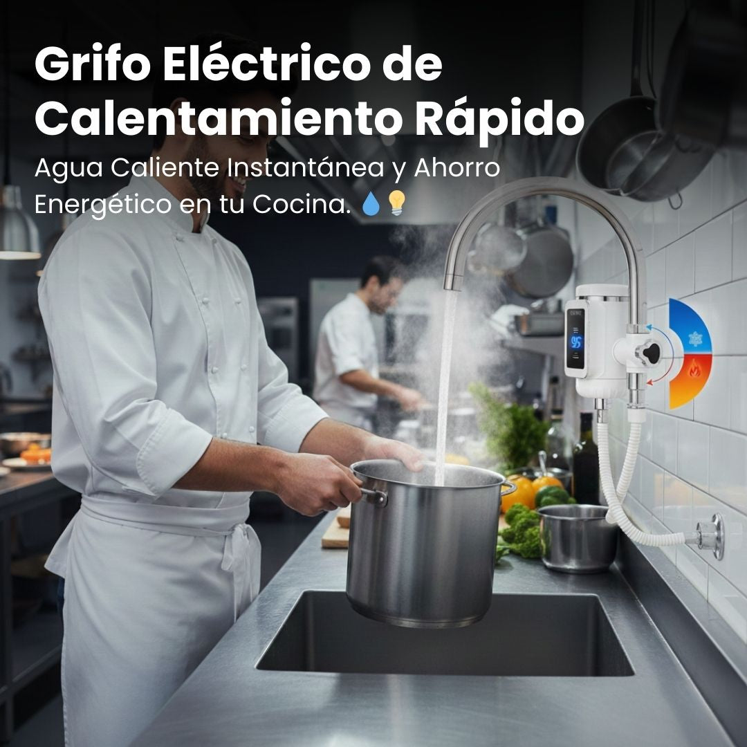 Grifo Eléctrico de Calentamiento Rápido | Agua Caliente Instantánea y Ahorro Energético en tu Cocina. 💧💡