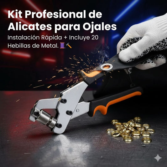Kit Profesional de Alicate para Ojales | Instalación Rápida + Incluye 20 Hebillas de Metal. 🧵🔨