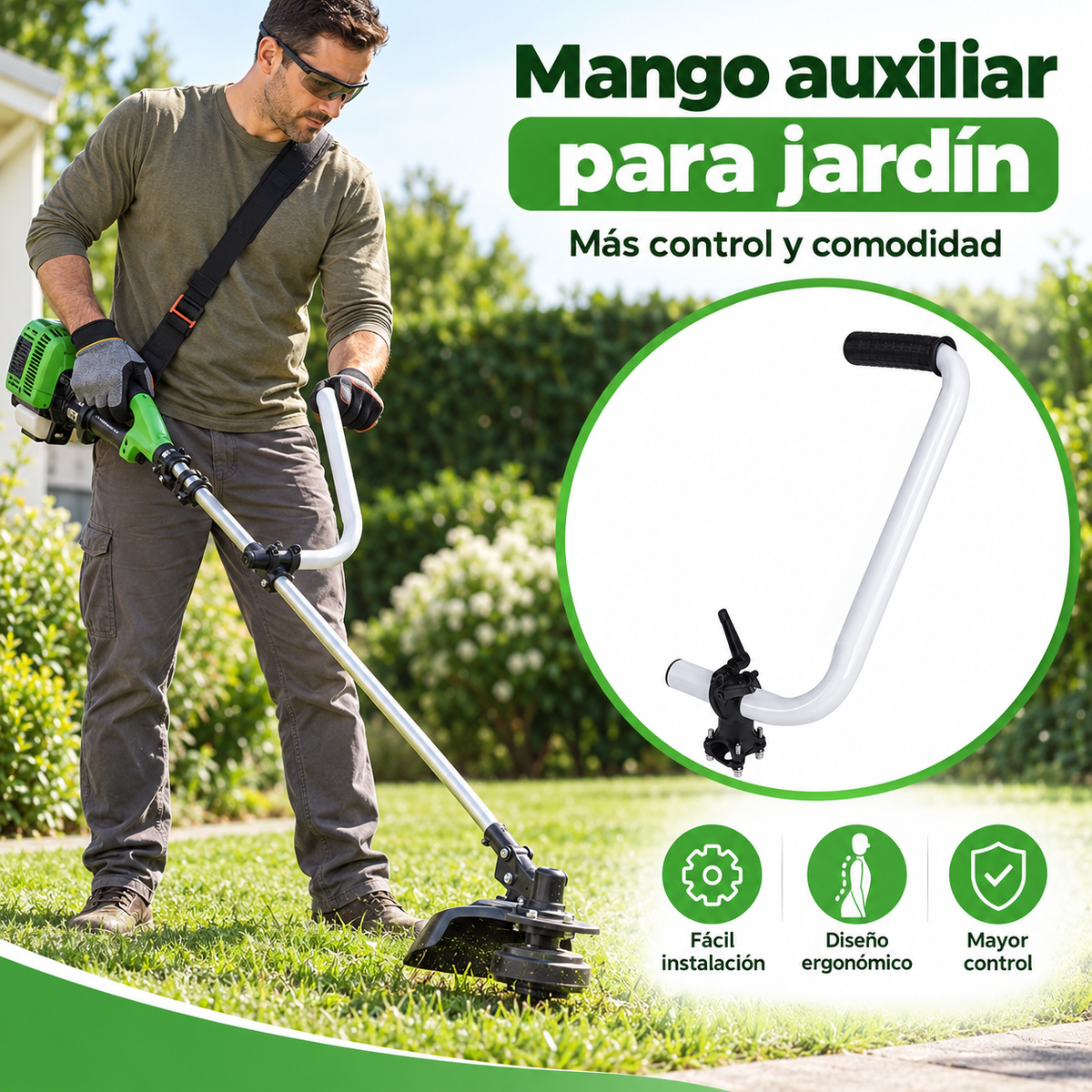 🌿Mango Auxiliar Ergonómico para Guadañadora y Recortadora de Jardín🌾✨