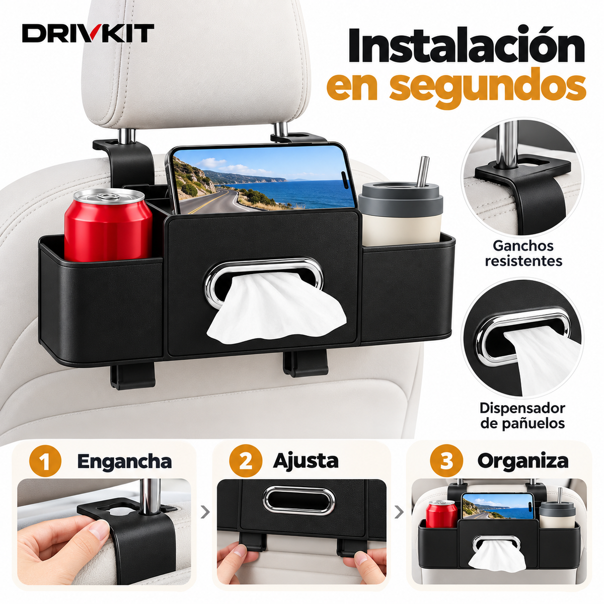 🚗Organizador para Asiento Trasero con Porta Pañuelos 📦