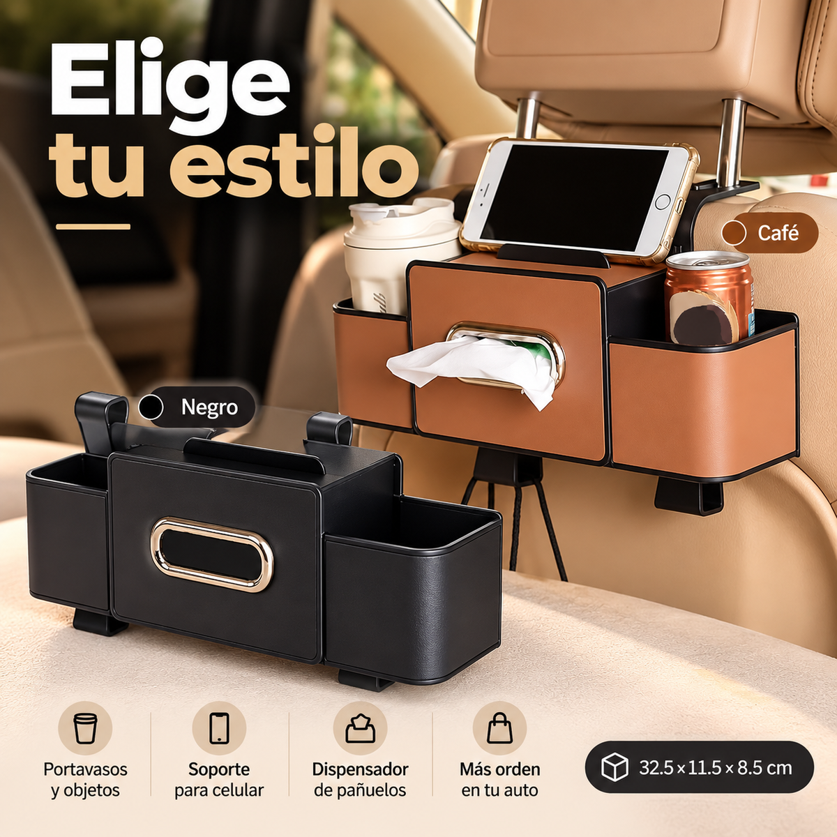 🚗Organizador para Asiento Trasero con Porta Pañuelos 📦