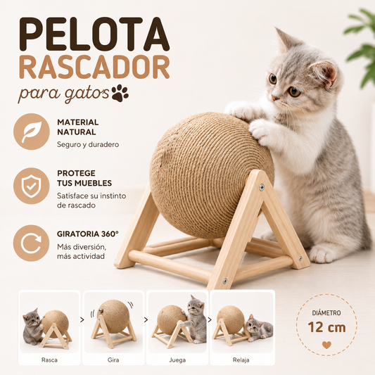 Rascador Giratorio Pro-Gato | Pelota de Sisal Natural 12cm🐈😽