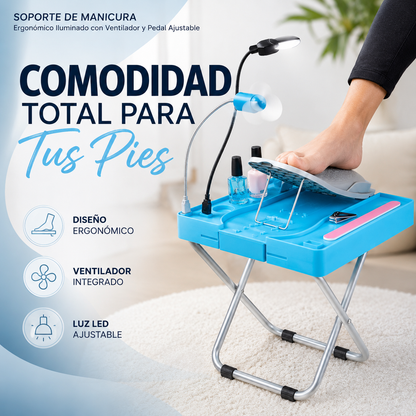 Soporte de manicura Ergonómico Iluminado con Ventilador y Pedal Ajustable💅🏻👣